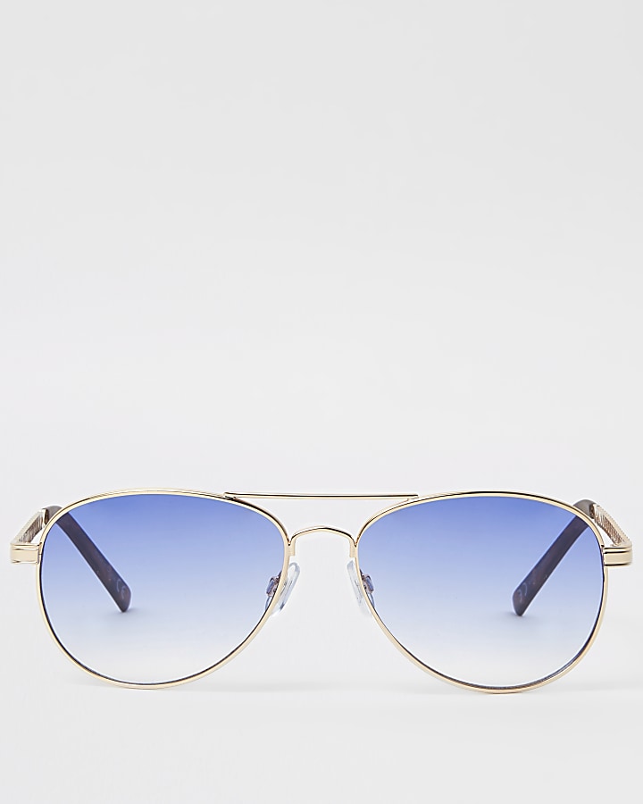 Gold tone light blue lens aviator sunglasses
