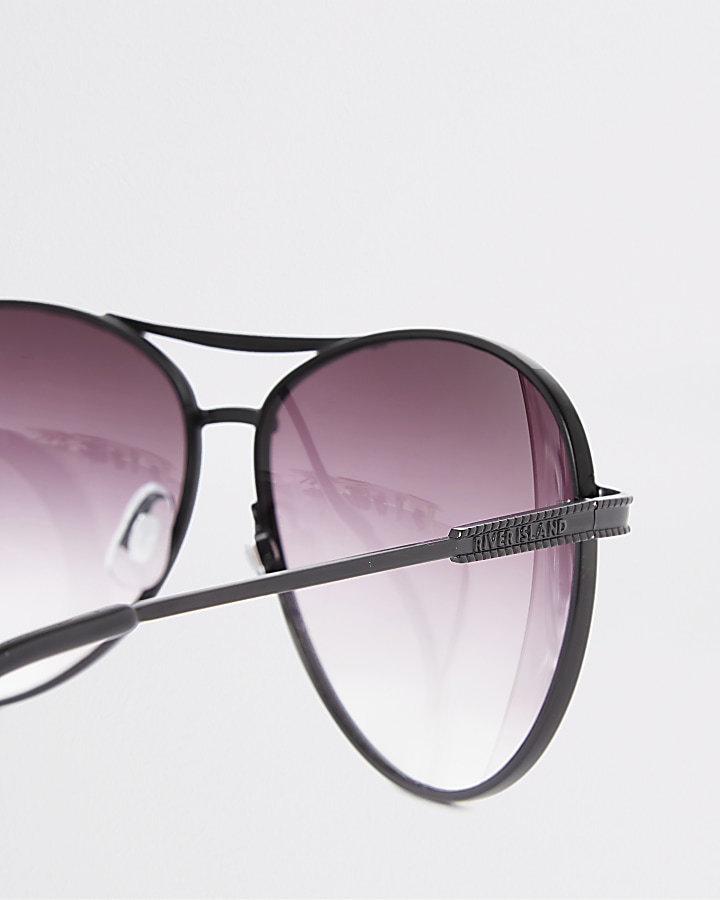 Black purple lens aviator sunglasses