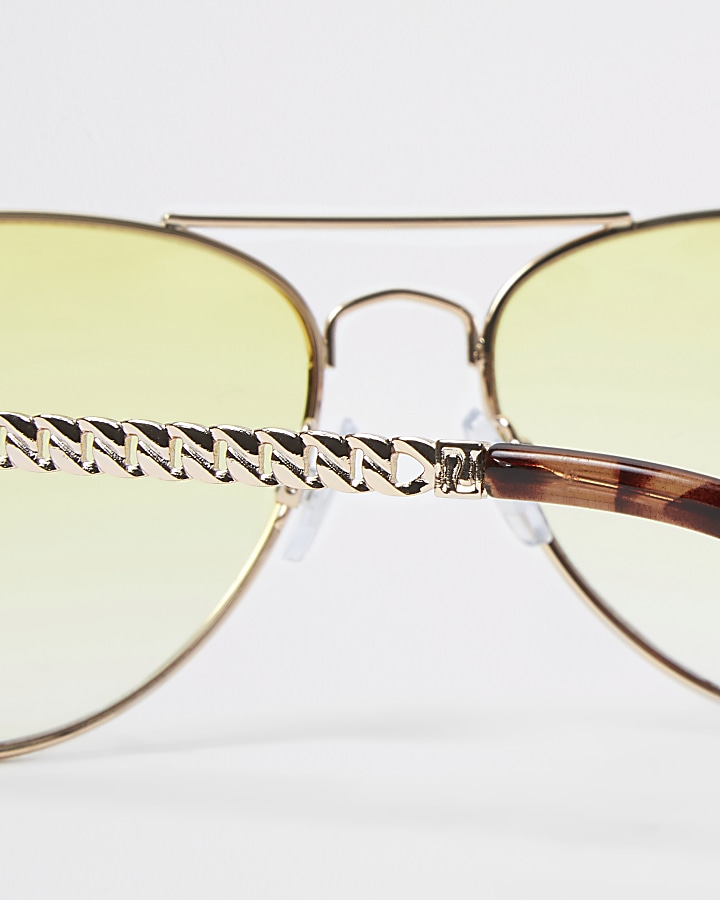 Gold tone yellow chain aviator sunglasses