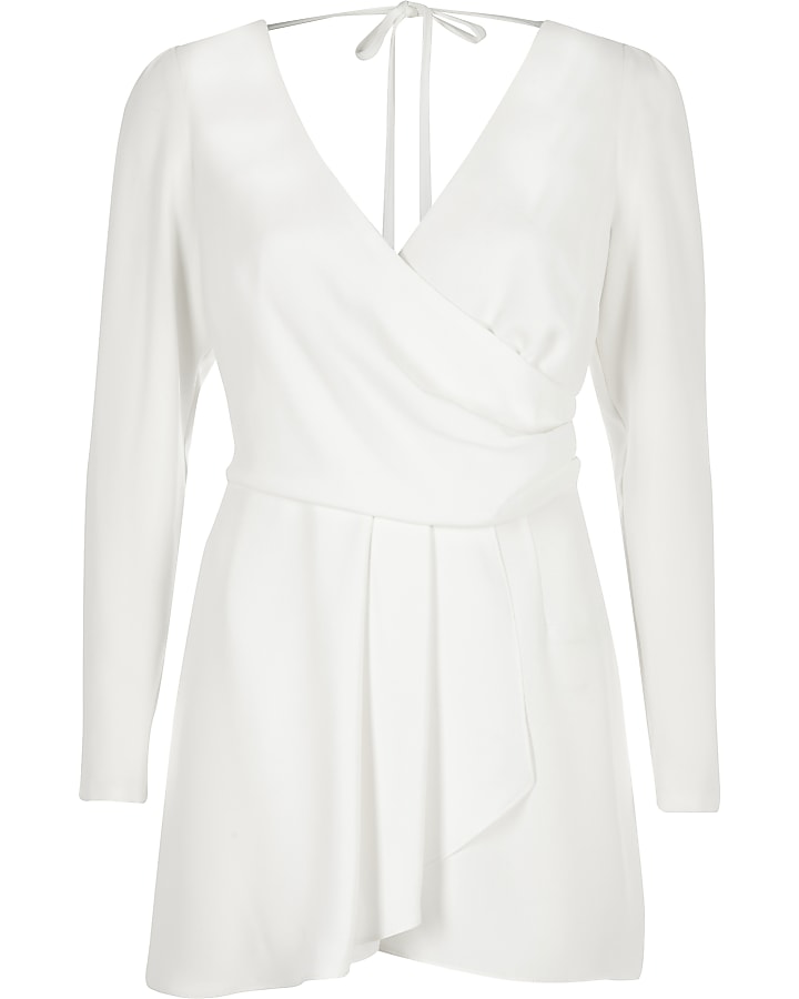 White wrap front tie back playsuit