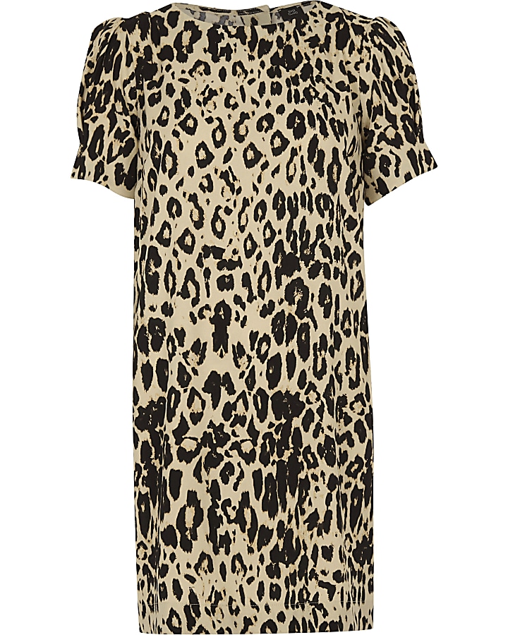 Brown leopard print swing dress