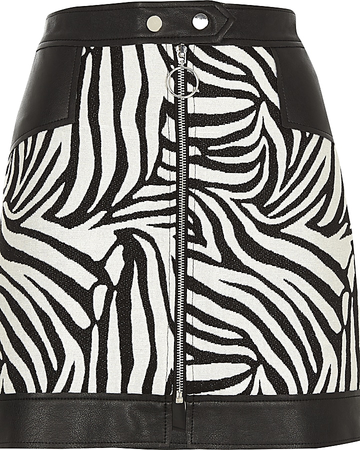 White jacquard mixed zebra print mini skirt