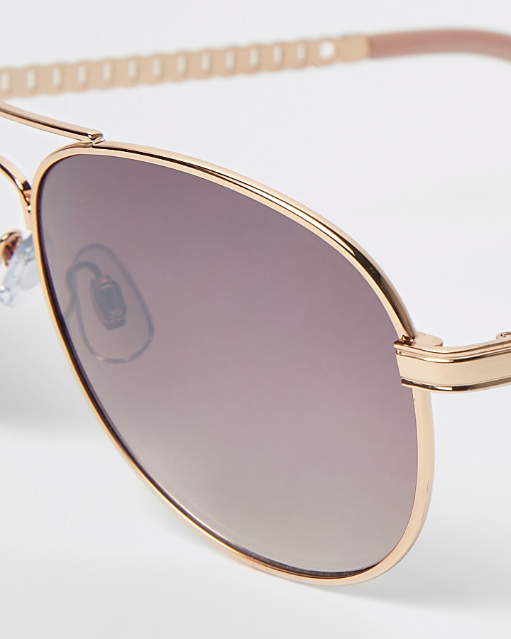 Rose gold pink lens chain aviator sunglasses