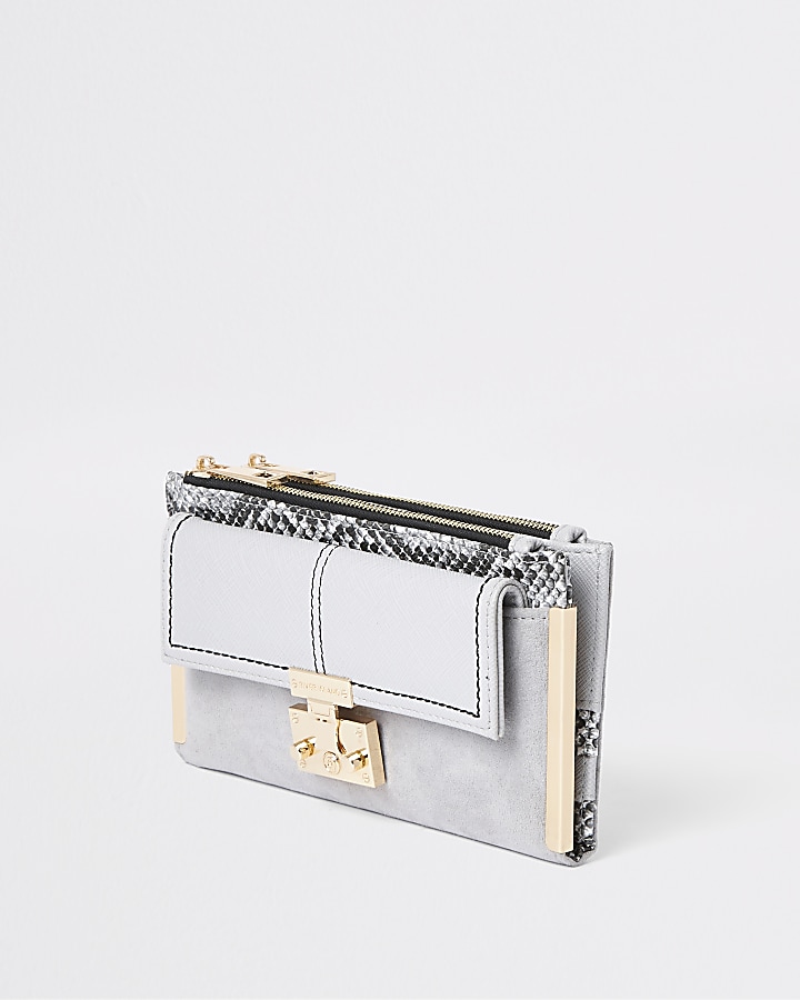 Grey snake lock front fold out purse