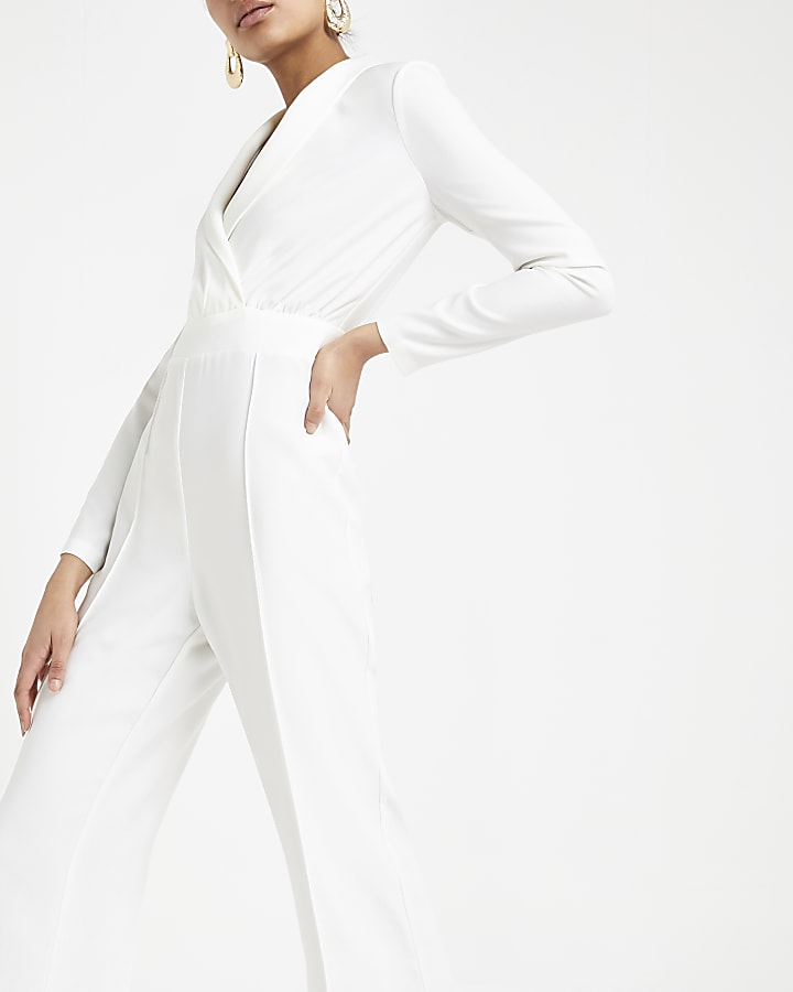 White wrap front jumpsuit