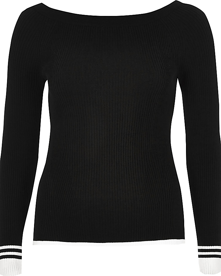 Black tipped boat neck top