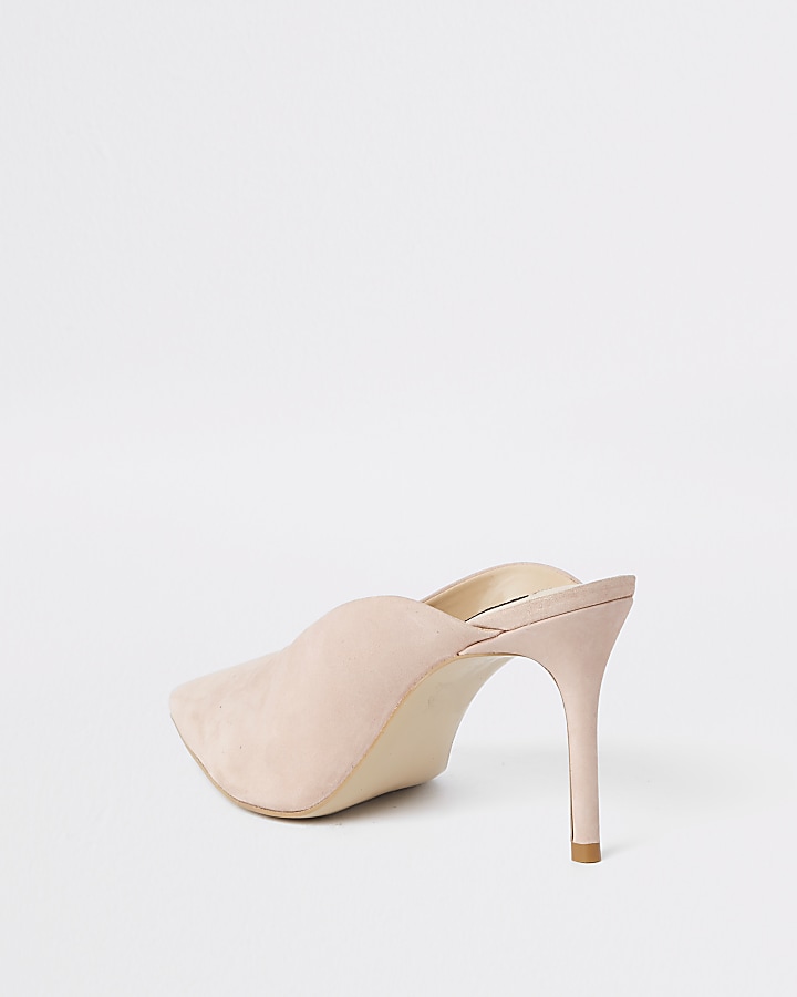 Light pink leather square cut out mules