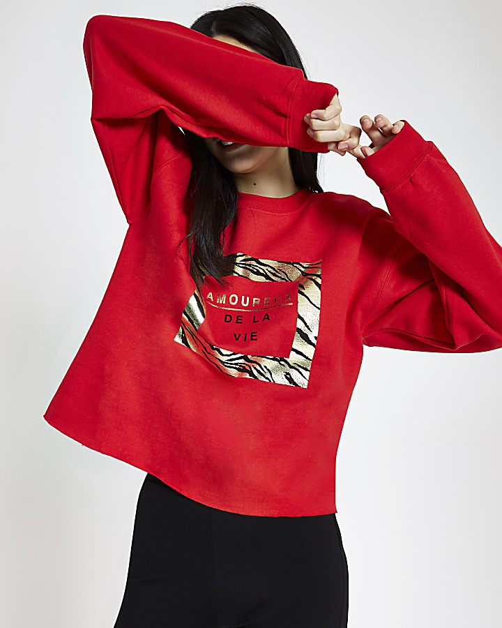 Red ‘Amoureux’ gold foil print sweatshirt
