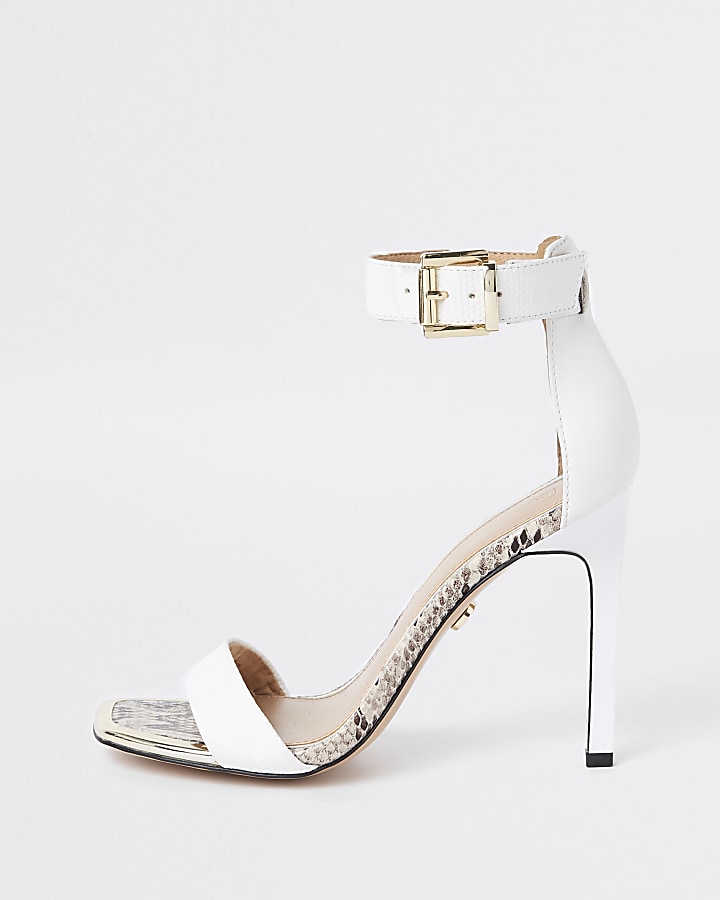 White croc barely there square toe sandals