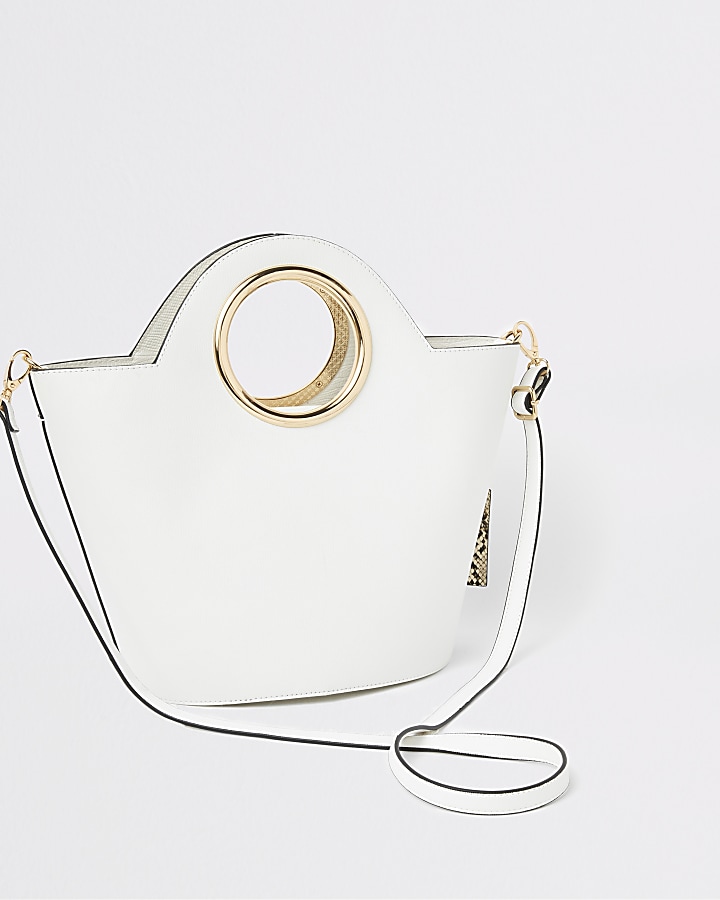 White circle handle tote bag