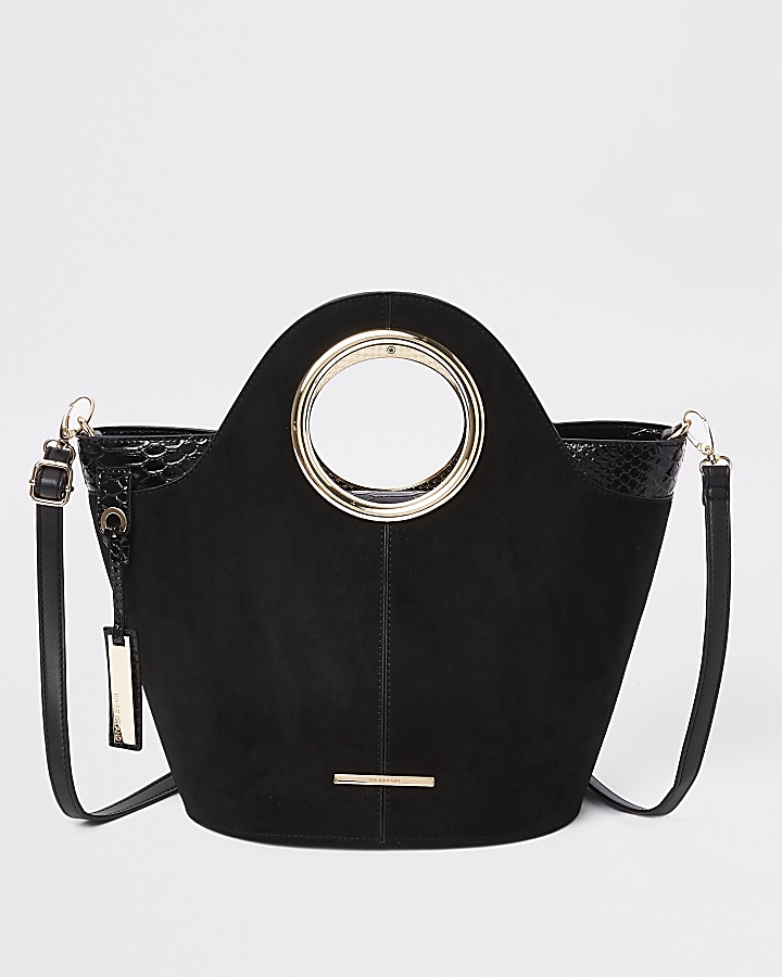Black circle handle mini tote bag
