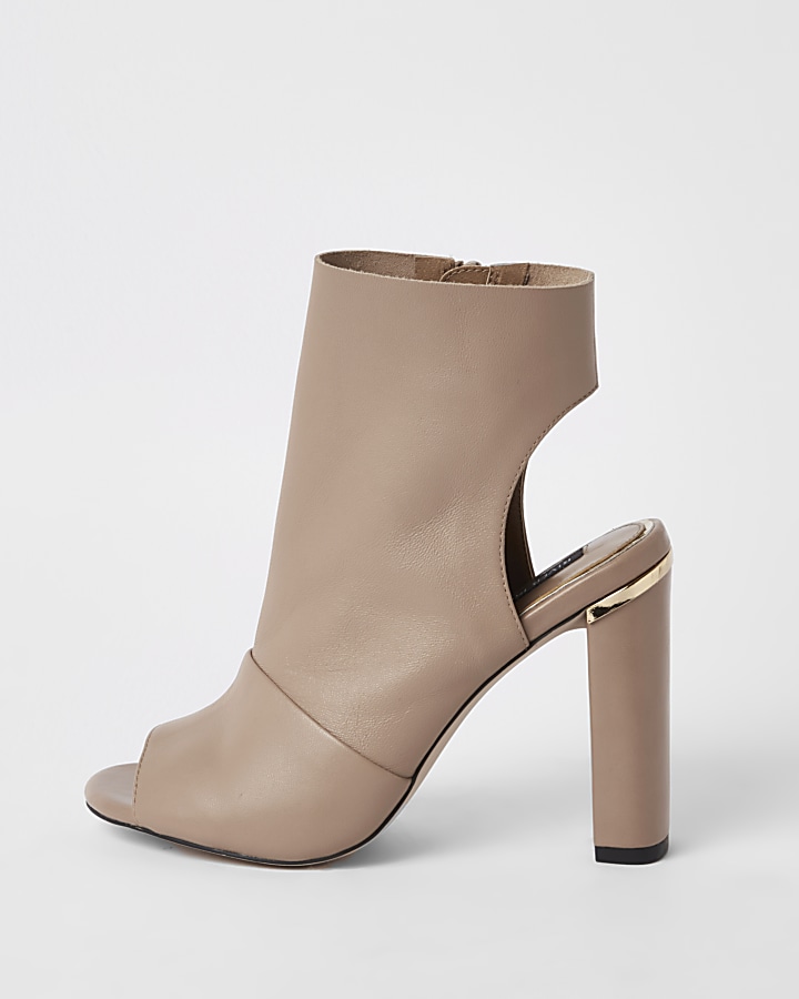 Beige leather wide fit shoe boot