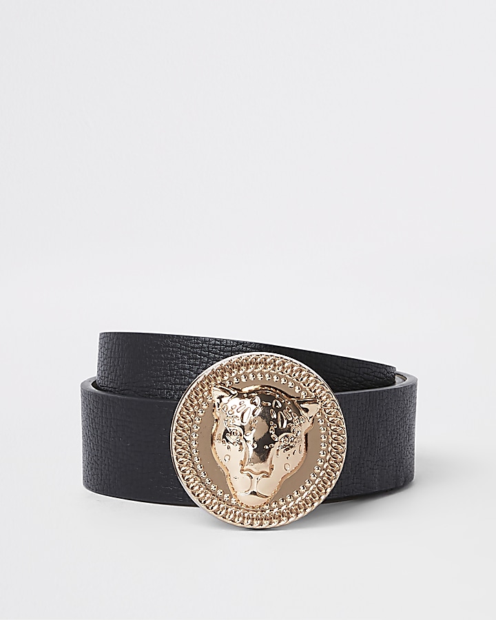 Black jaguar head jeans belt