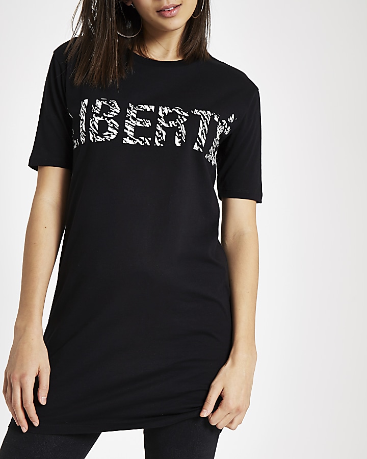 Black 'liberte' zebra print diamante T-shirt