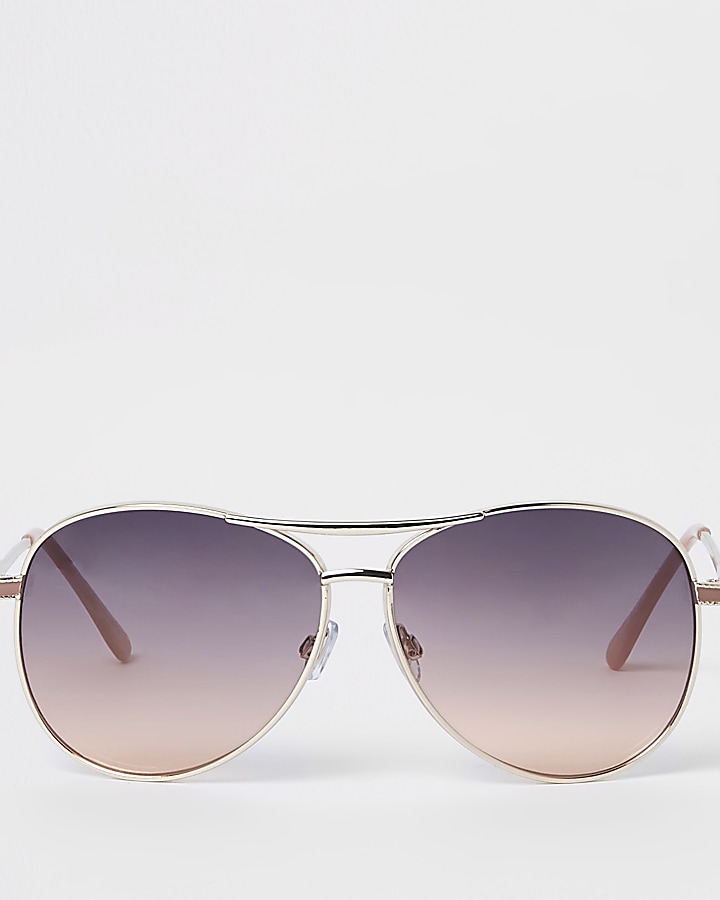 Gold tone smoke lens aviator sunglasses