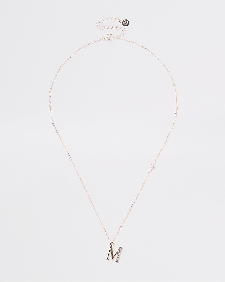 Rose gold colour ‘M’ initial necklace