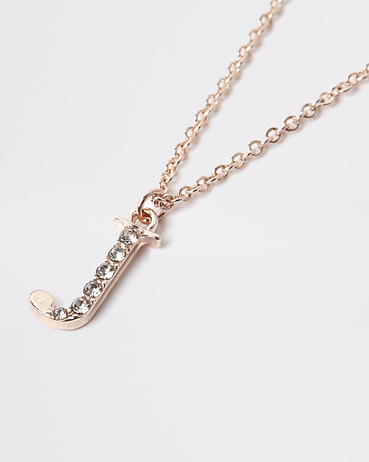 Rose gold colour ‘J’ initial necklace