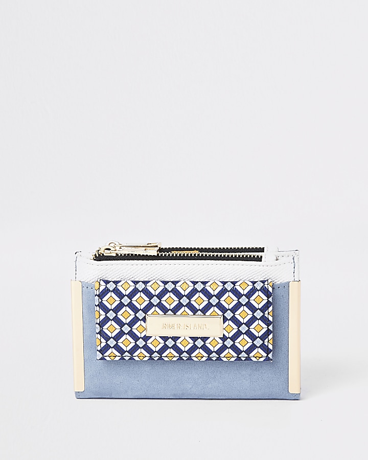 Light blue geo print mini foldout purse