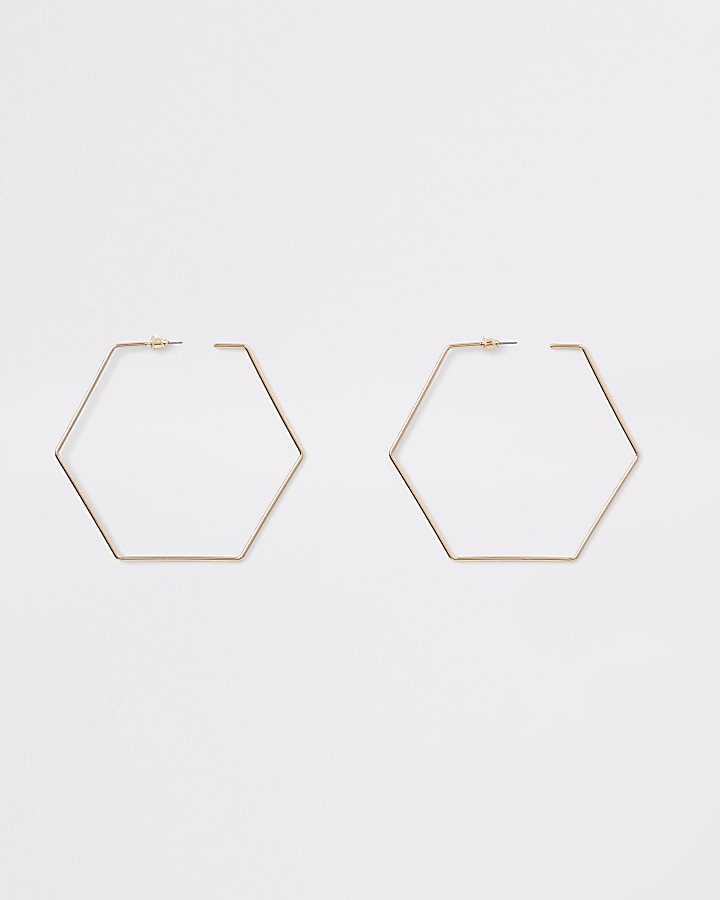 Gold colour hexagon hoop earrings