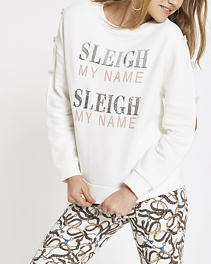 Cream ‘Sleigh my name’ embellished sweatshirt
