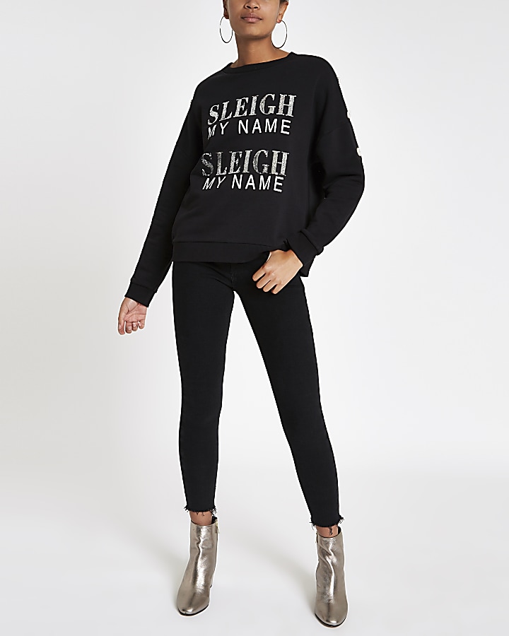 Black ‘Sleigh my name’ embellished sweatshirt