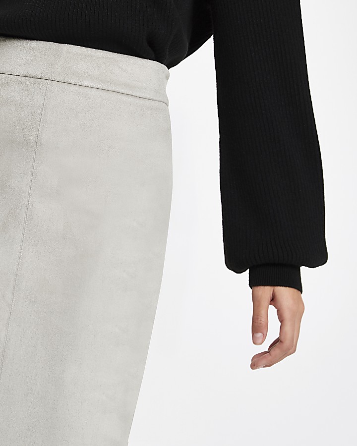Grey faux suede pencil skirt