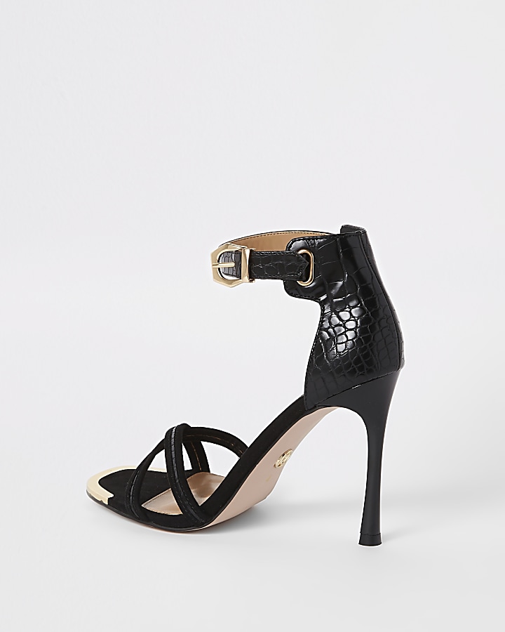 Black croc wide fit barely there sandals