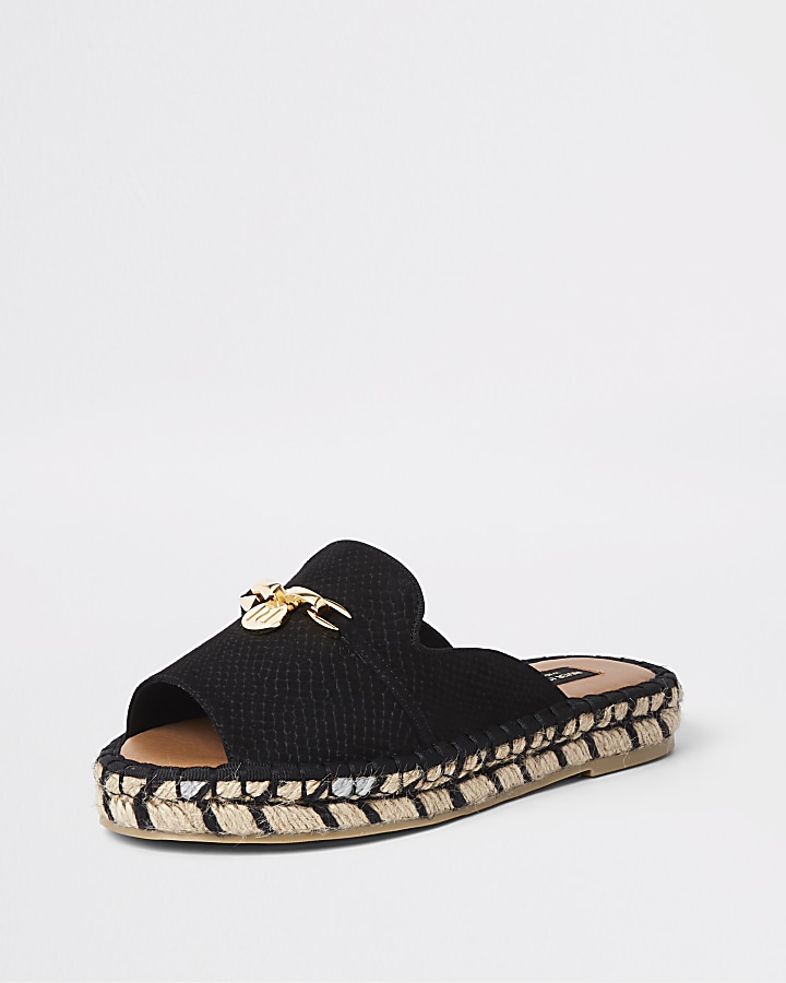 Black espadrille peep toe wide fit sandals