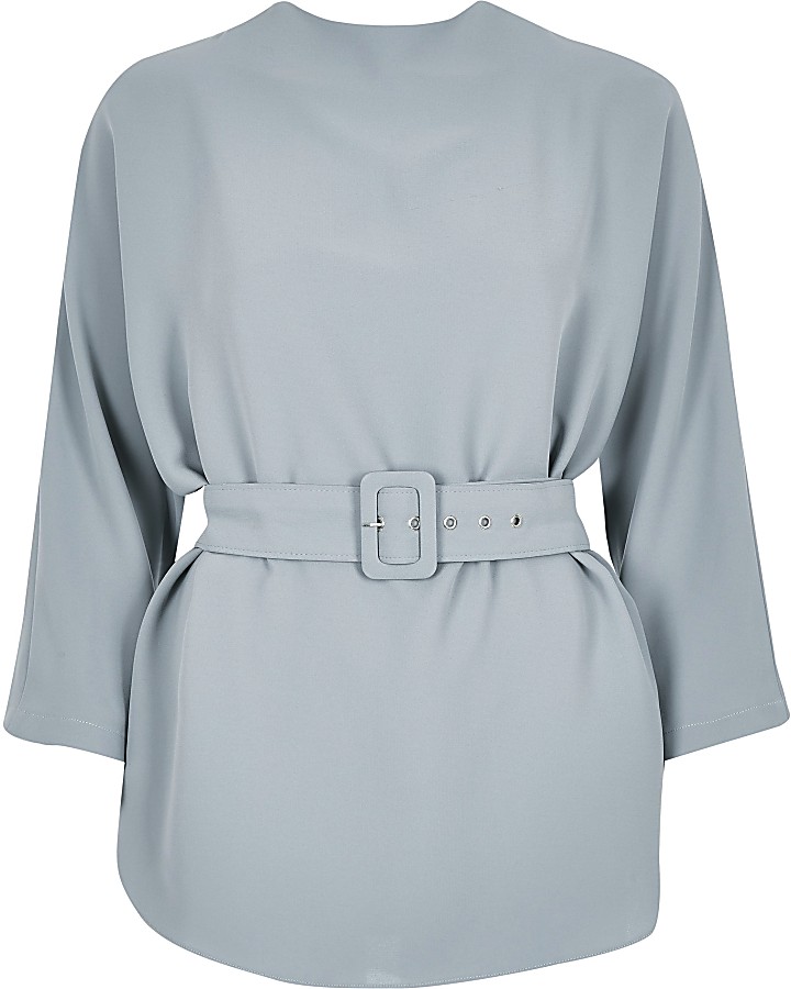 Grey loose fit belted top