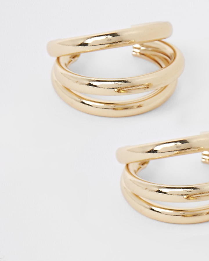 Gold tone triple layered hoop earrings