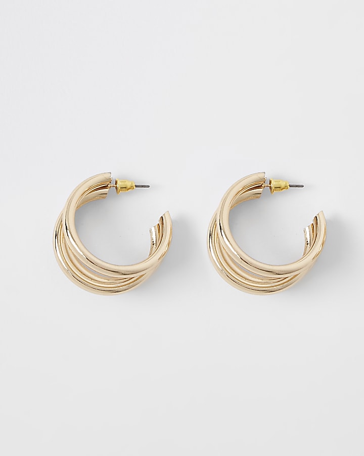 Gold tone triple layered hoop earrings