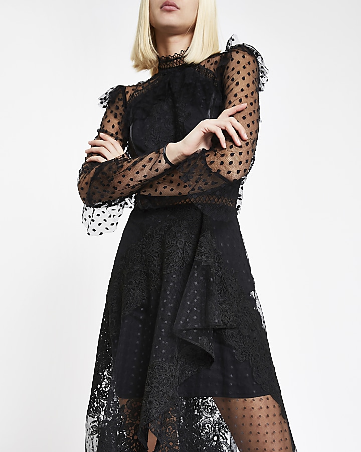 Black lace long sleeve maxi dress