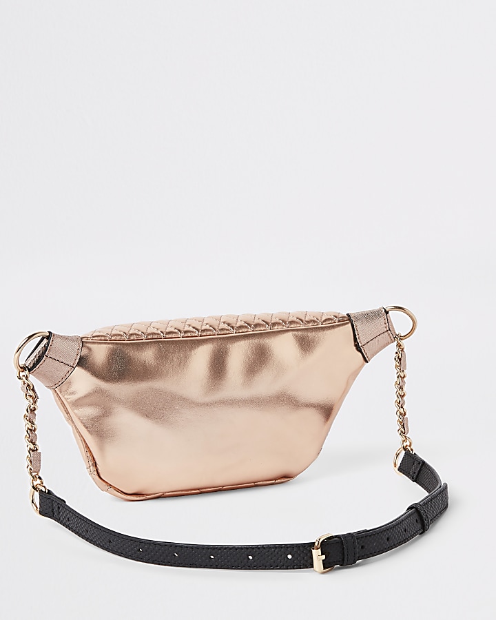 Rose gold double zip belted bum bag