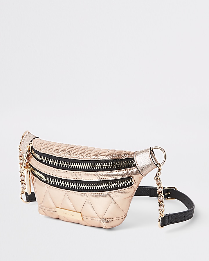 Rose gold double zip belted bum bag