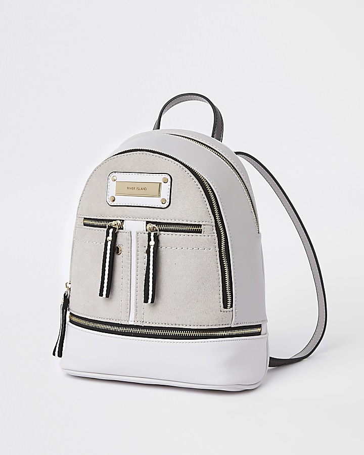 Grey double zip front backpack
