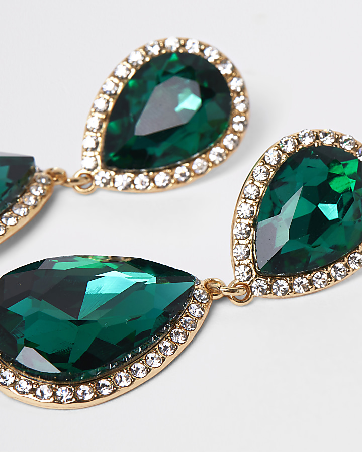 Gold colour emerald stone drop earrings