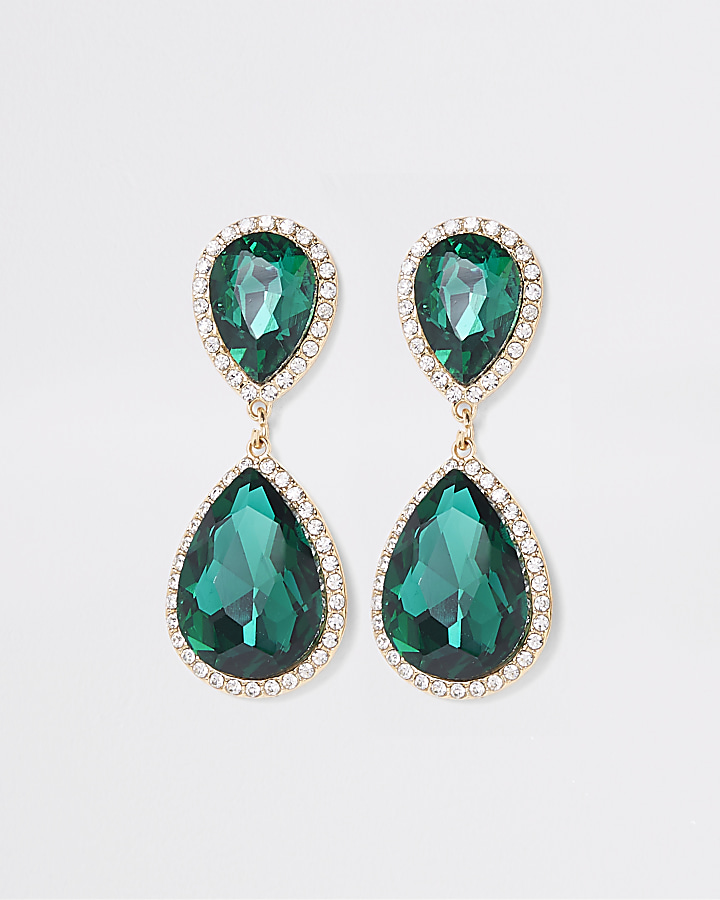 Gold colour emerald stone drop earrings
