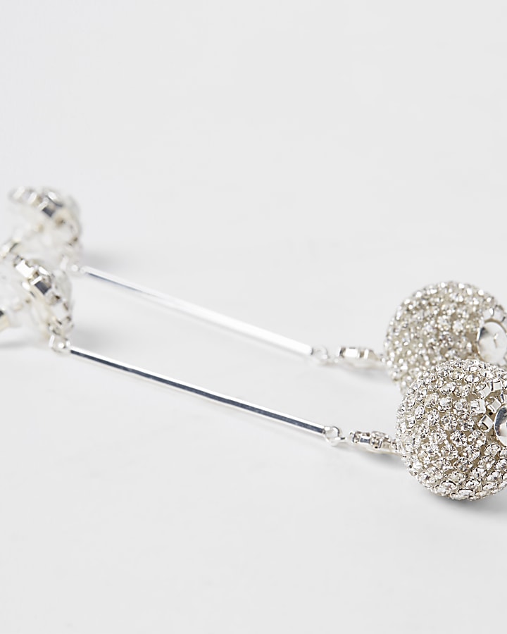 Silver tone diamante orb drop earrings