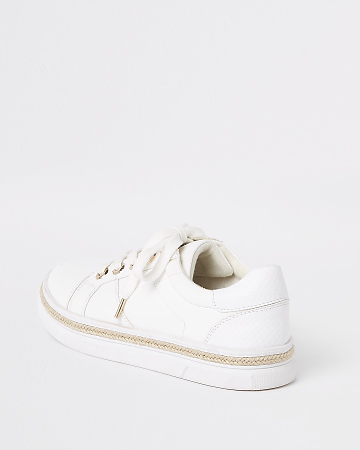 White espadrille trim lace-up trainers