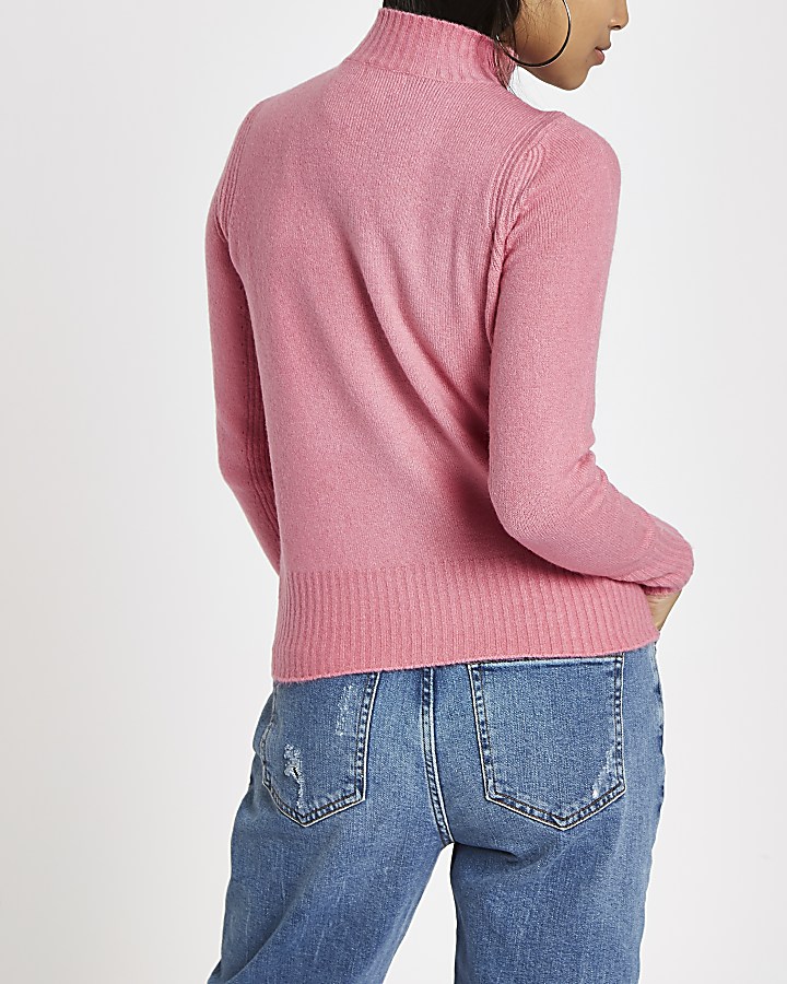 Petite pink high neck knitted jumper