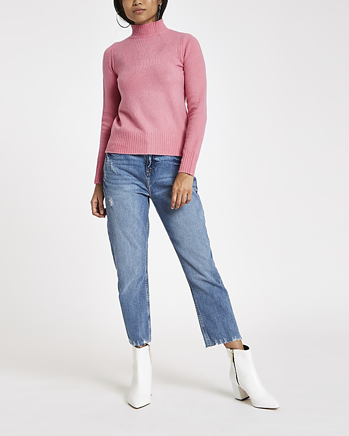 Petite pink high neck knitted jumper