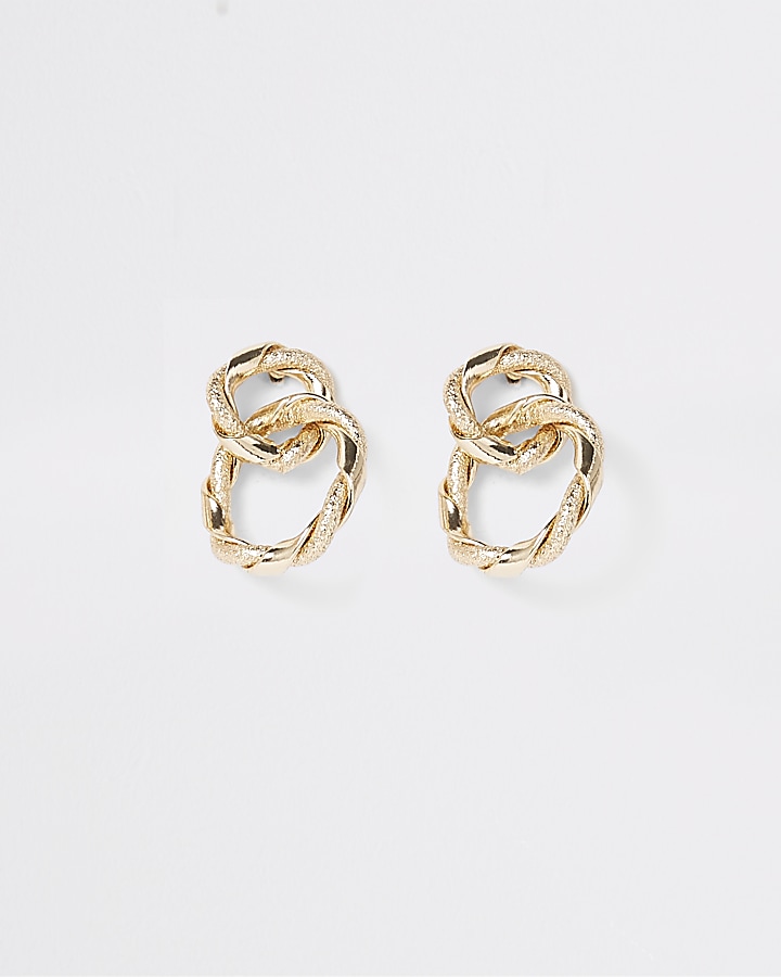 Gold colour twisted interlinked stud earrings