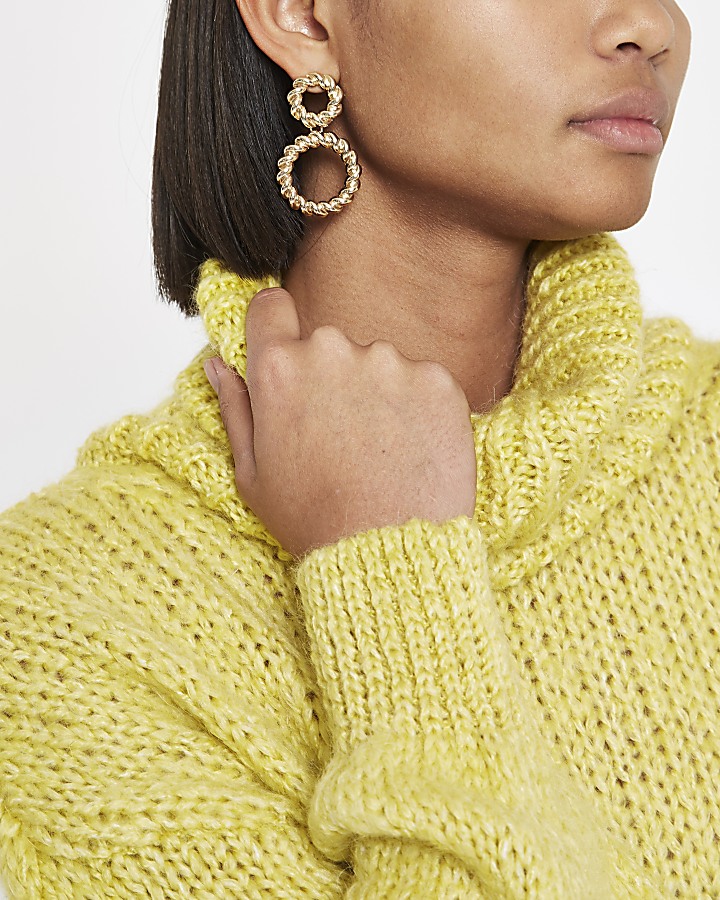Gold colour twisted ring drop earrings