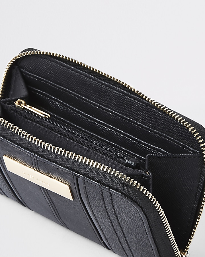 Black panel zip around mini purse