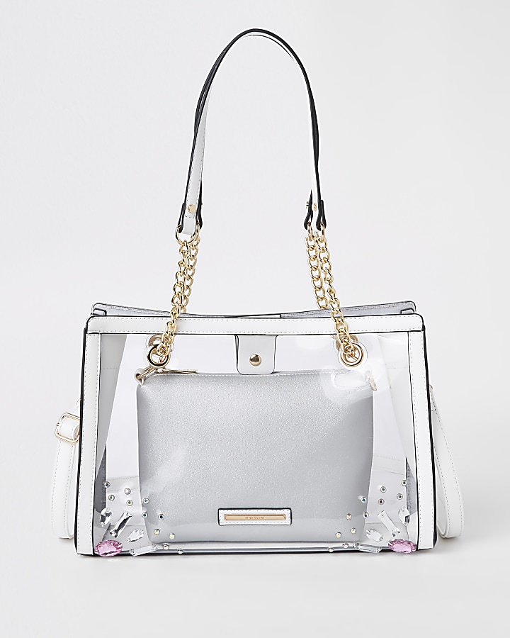 White perspex inner pouch tote bag