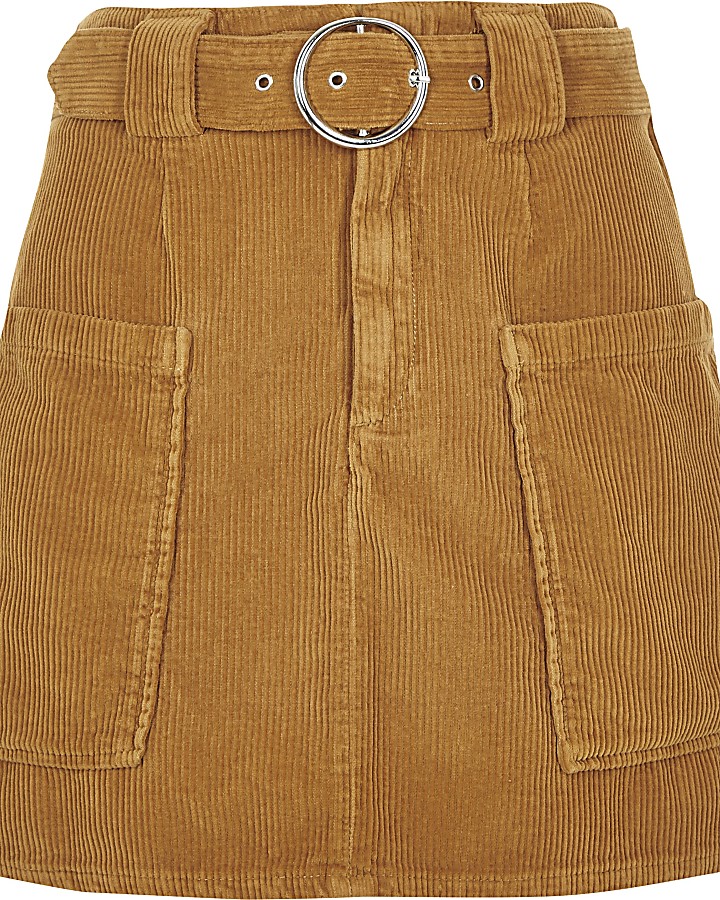 Mustard cord belted mini skirt