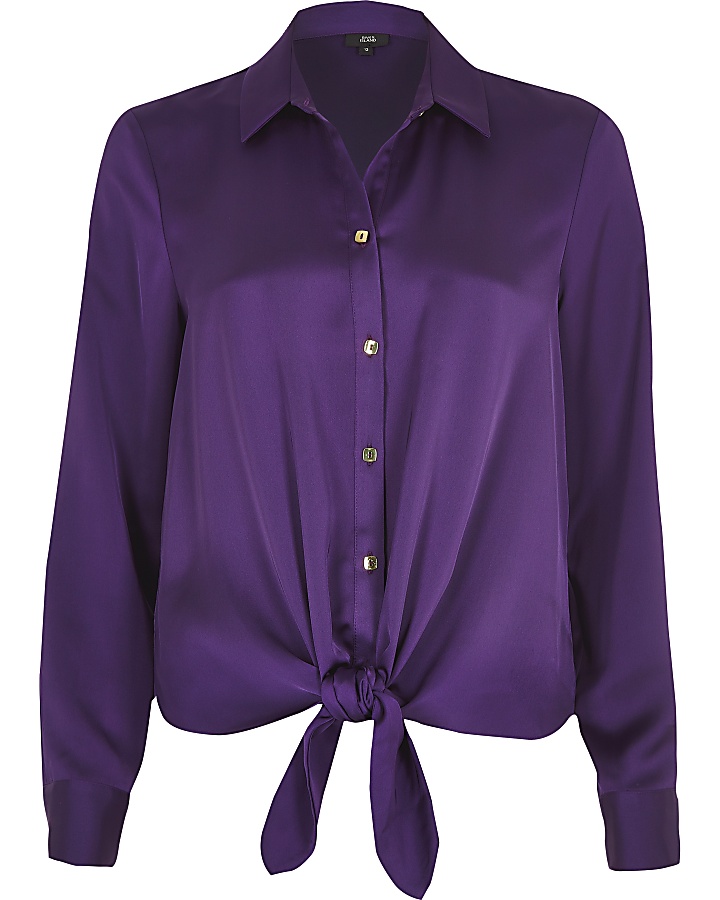 Purple tie front button-up shirt