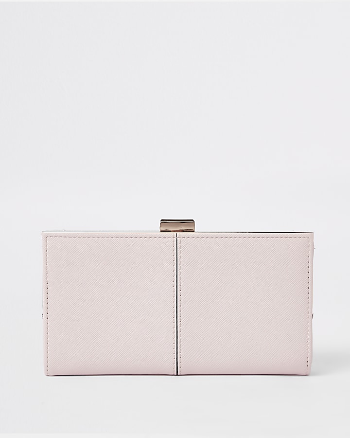 Pink gem embellished clip top purse