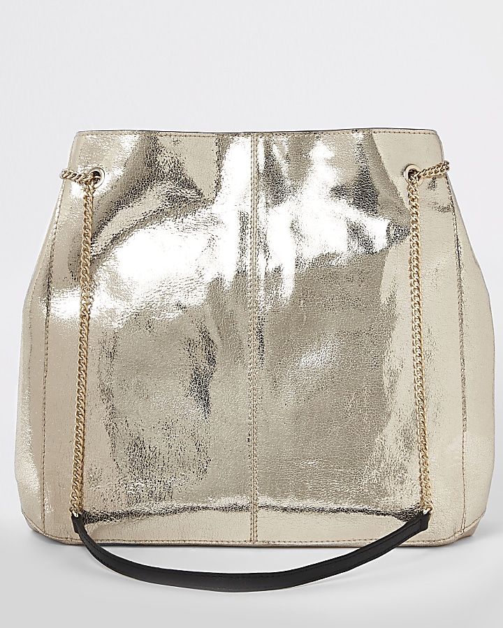 Gold leather tassel slouch bag