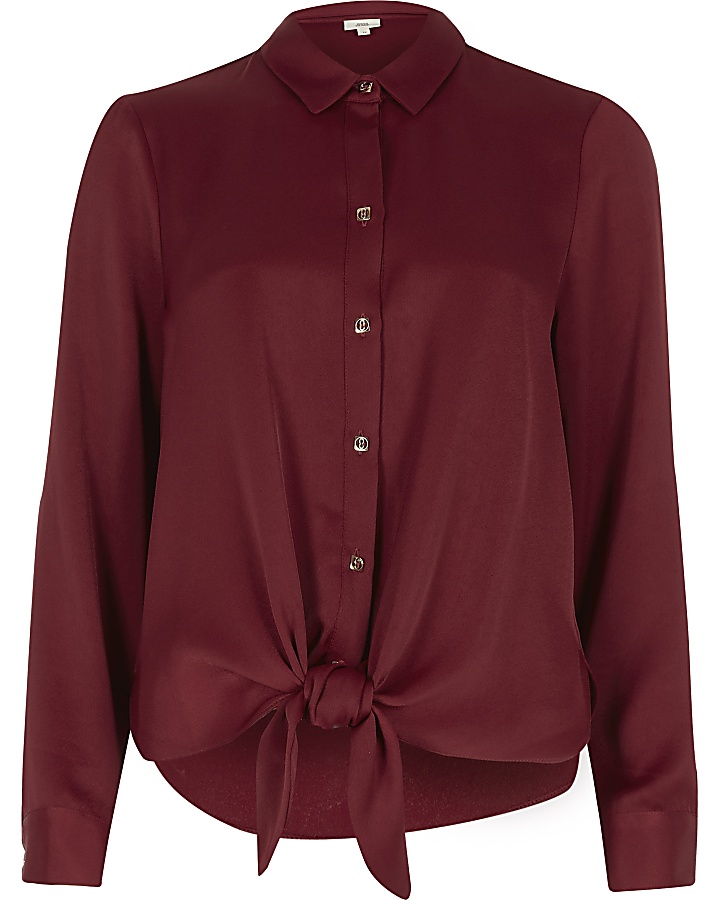 Red tie front loose shirt